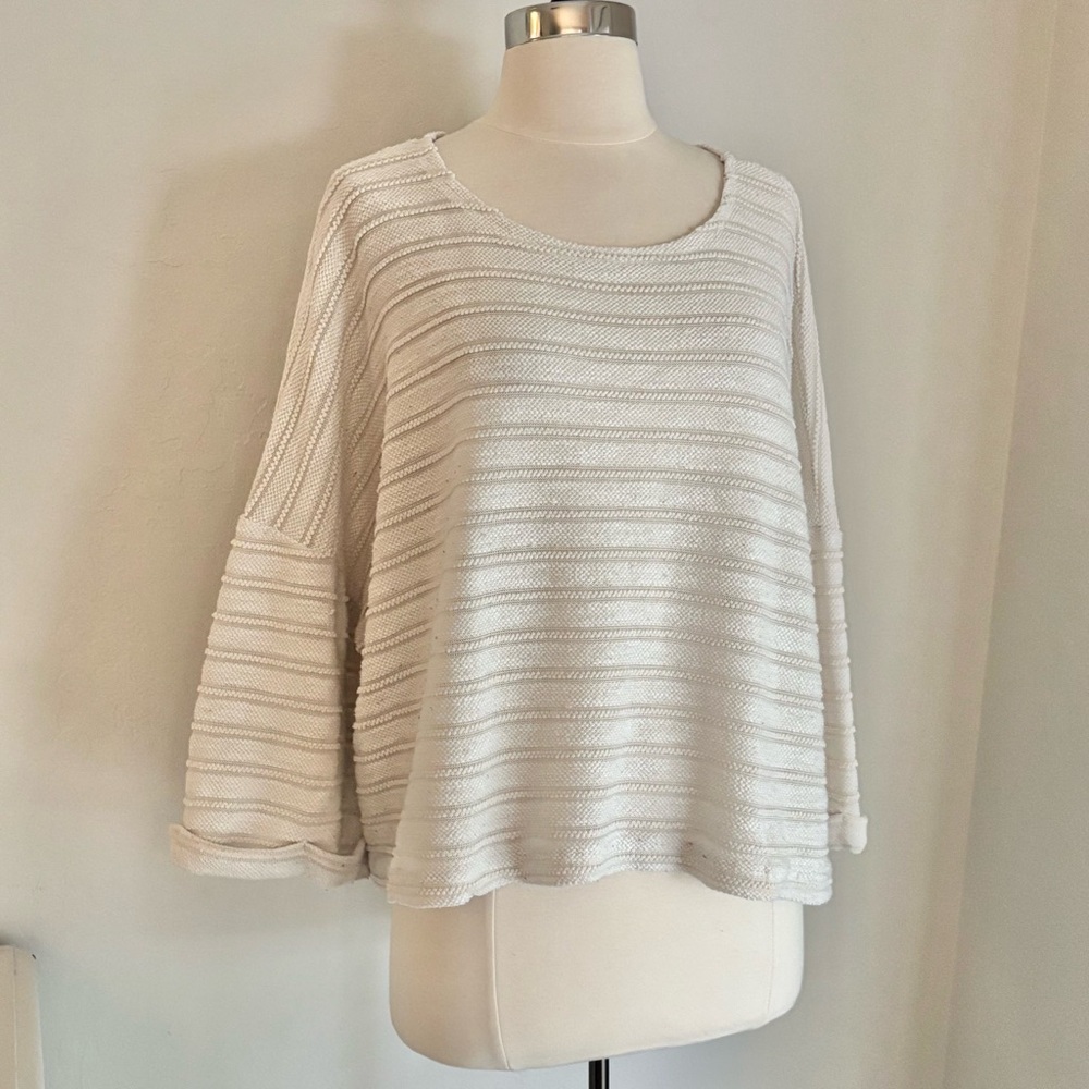Lulu’s Pretty Cozy Ivory Striped Knit Sweater Top, Size Large - Picture 4 of 12
